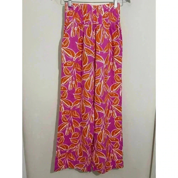 NWT Sincerily Jules Orange & Pink Wide Leg Linen Blend Pull On Pants Size S - Picture 1 of 7